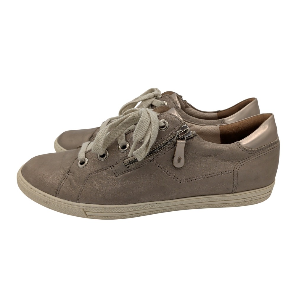 Paul Green Tamara Metallic Leather Side Zip Sneaker Taupe Rose Gold UK 7.5 US 10